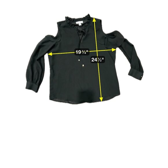 Calvin Klein Womens Black Ruffled Cold Shoulder Blouse With Tie Neck Size Small - Picture 8 of 11